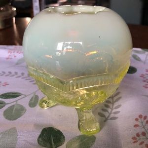 Opalescent Vaseline Glass Footed Hair Catcher